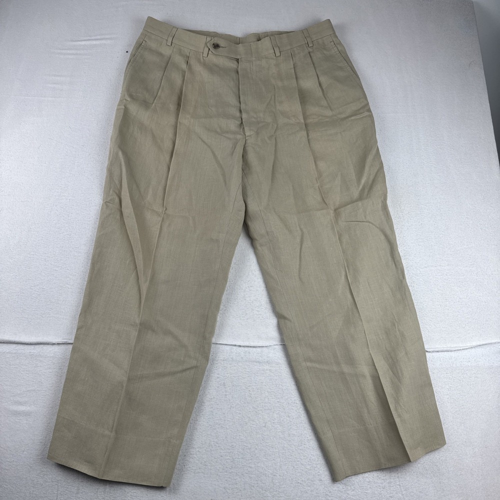 Brooks Brothers Mens Beige 100% Linen Mens Pants fits 36*26 lightweight